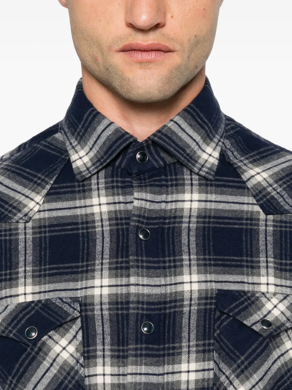 Barba check-pattern western-style shirt Blauw