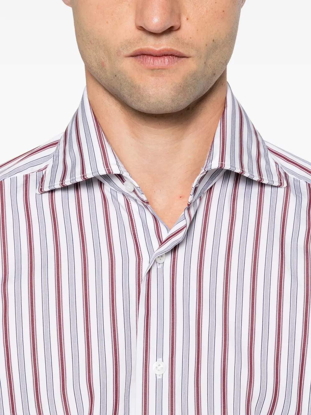 Barba vertical-stripe spread-collar shirt Wit