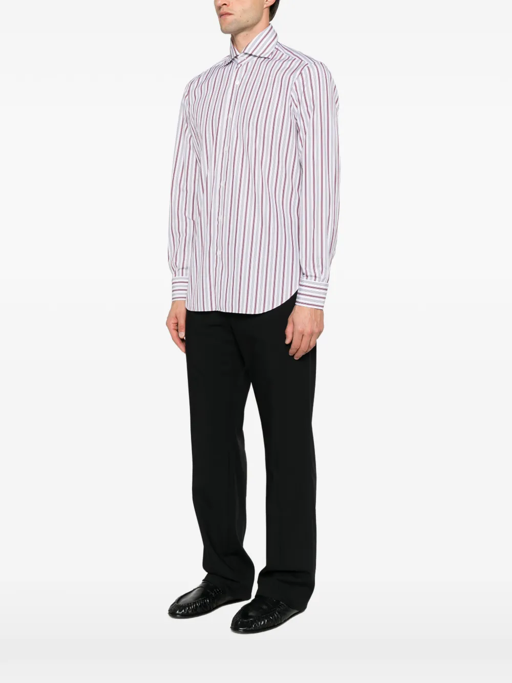 Barba vertical-stripe spread-collar shirt Wit