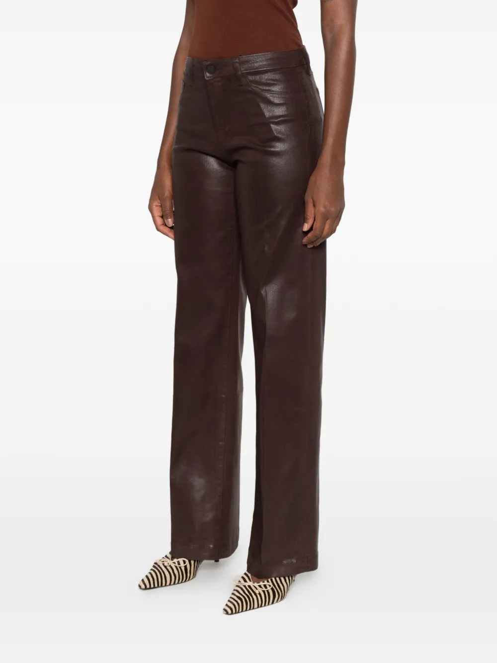 L'Agence coated wide-leg trousers Bruin