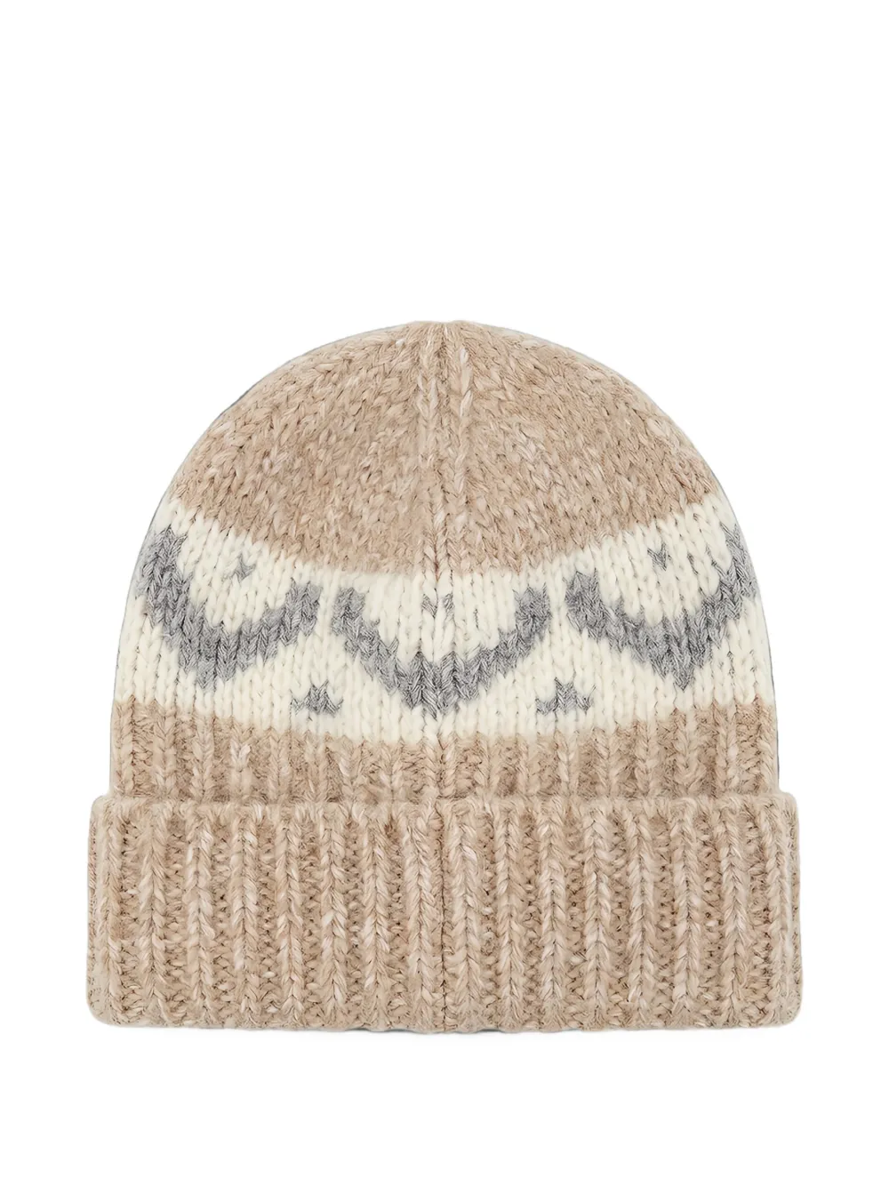 Peserico Fair Isle chunky-knit beanie hat Beige