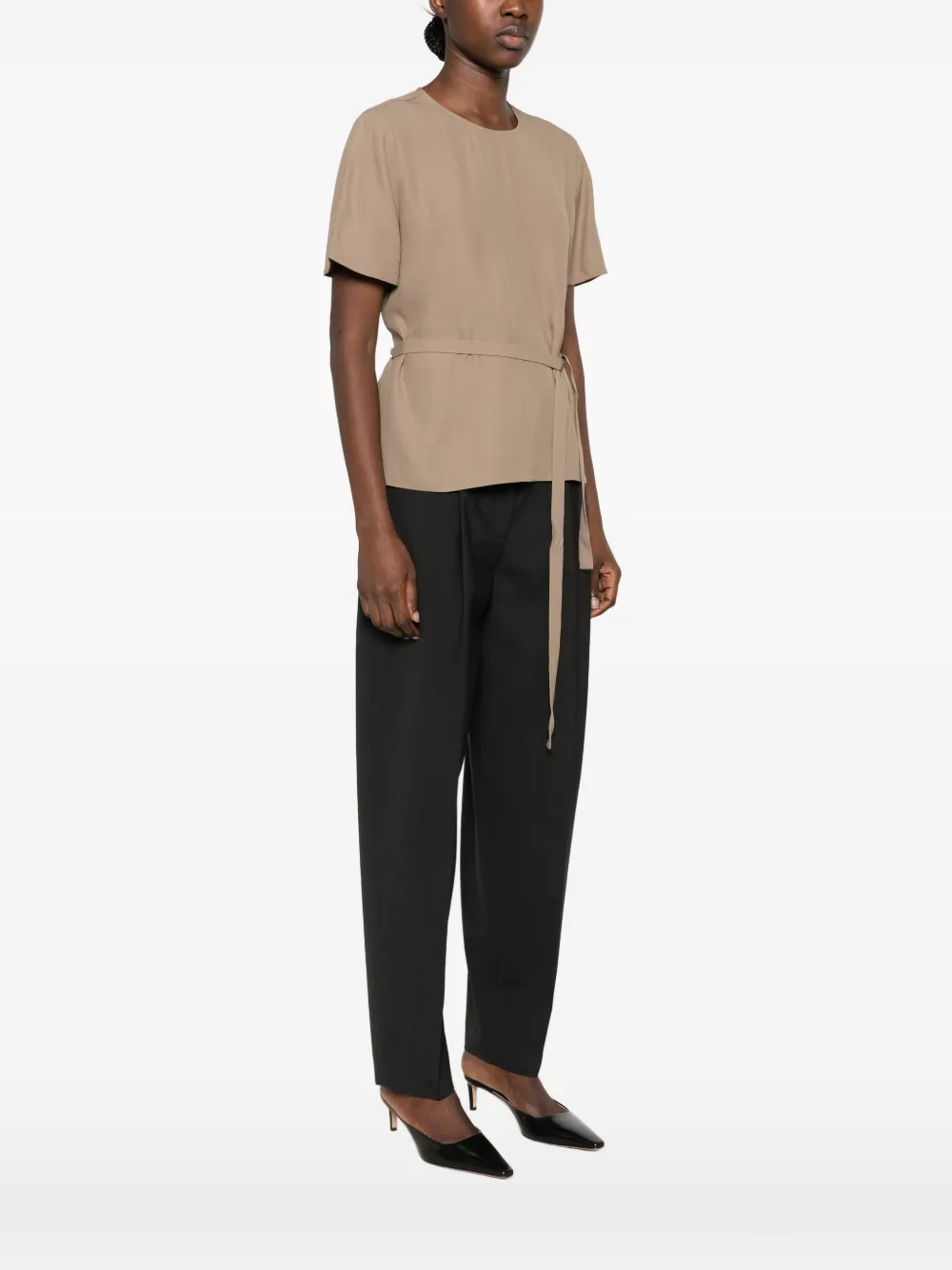 JOSEPH Atheris belted short-sleeve blouse Grijs