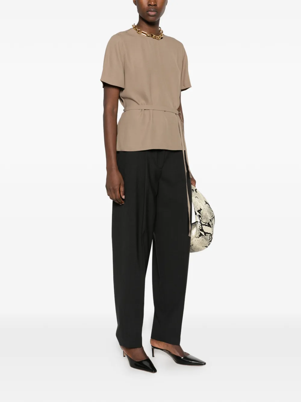 JOSEPH Atheris belted short-sleeve blouse Grijs