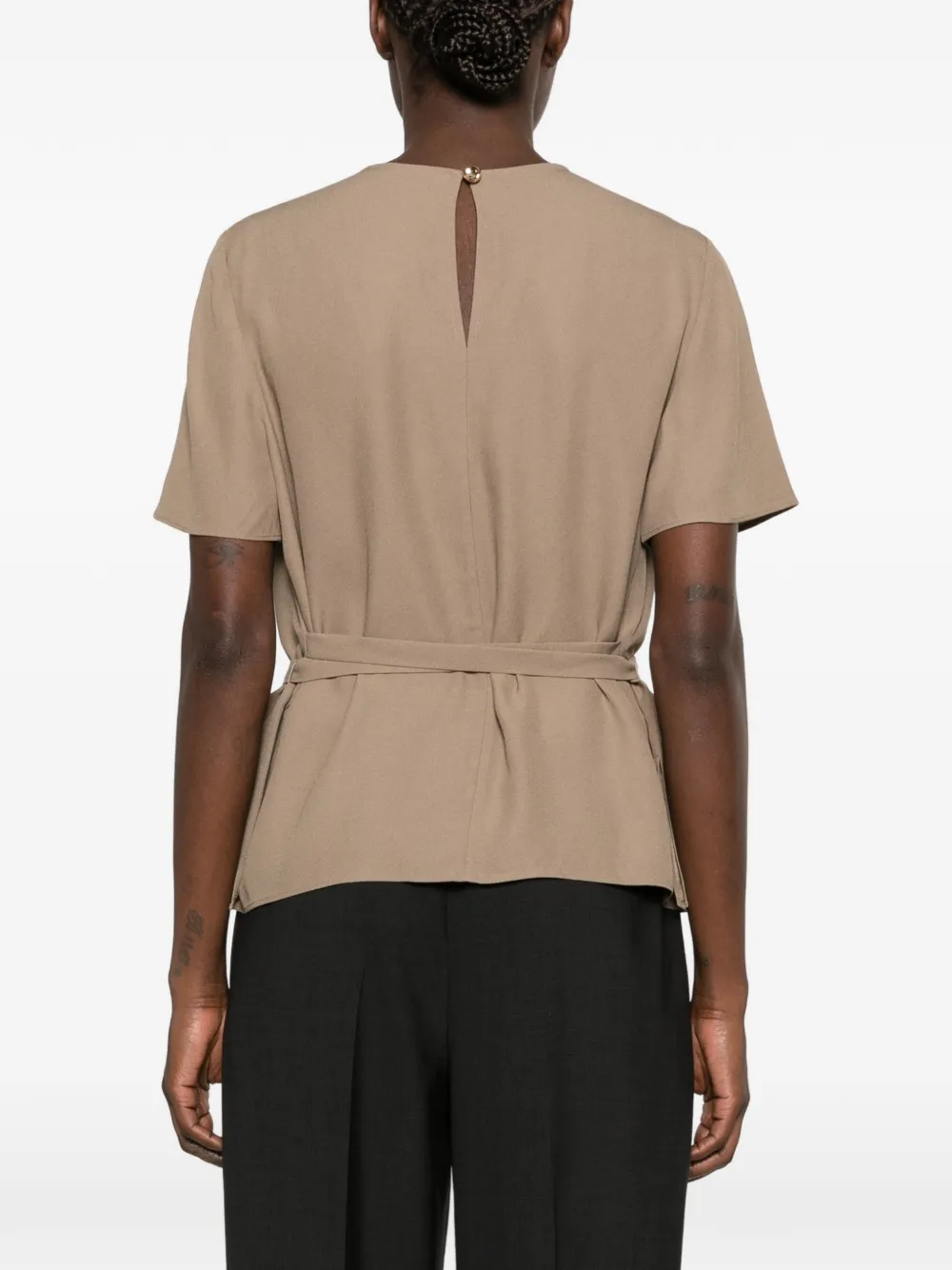 JOSEPH Atheris belted short-sleeve blouse Grijs
