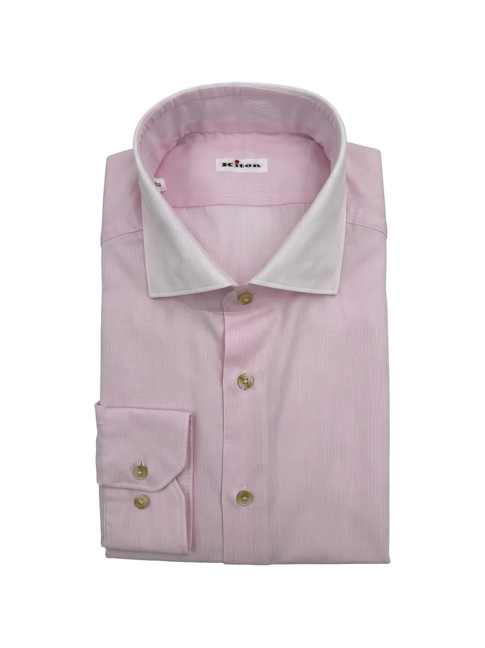 Kiton striped contrast-collar shirt Roze