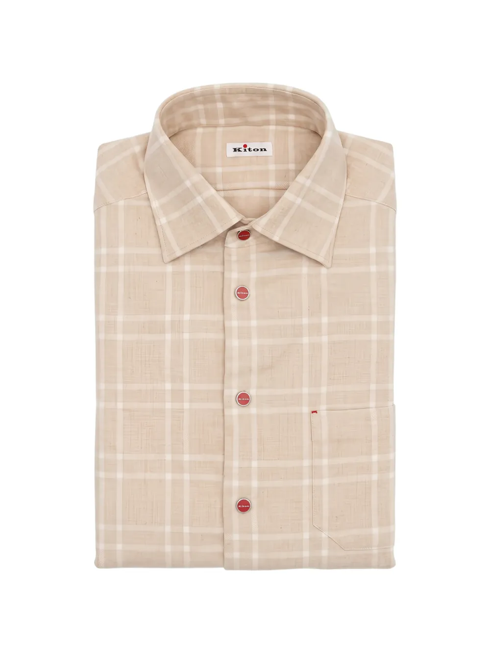Kiton check-pattern button-down shirt Beige