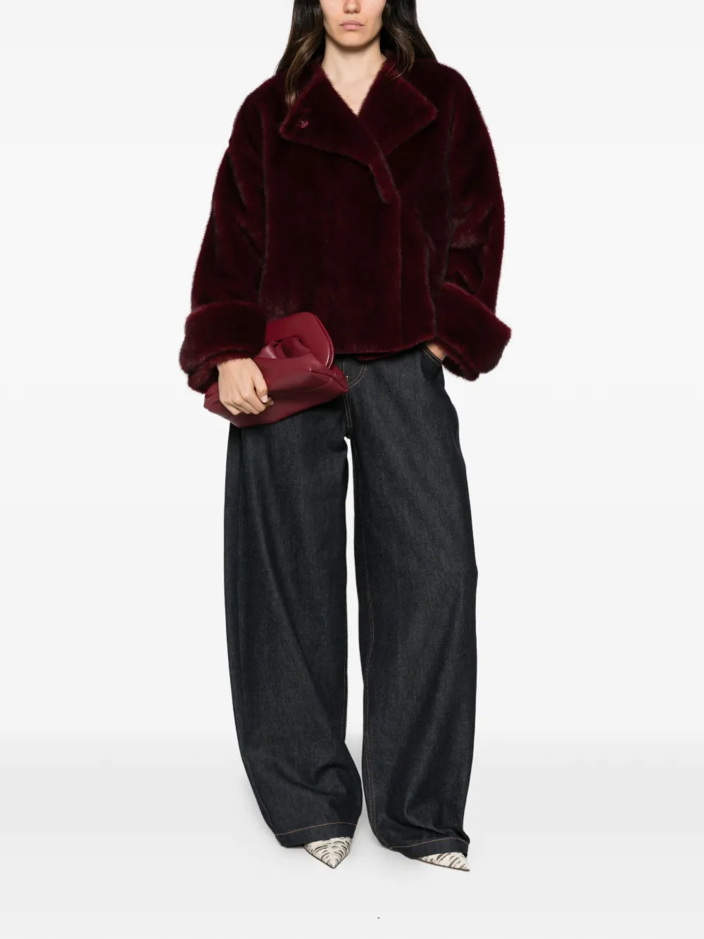 Antonelli faux-fur wide-collar jacket Rood
