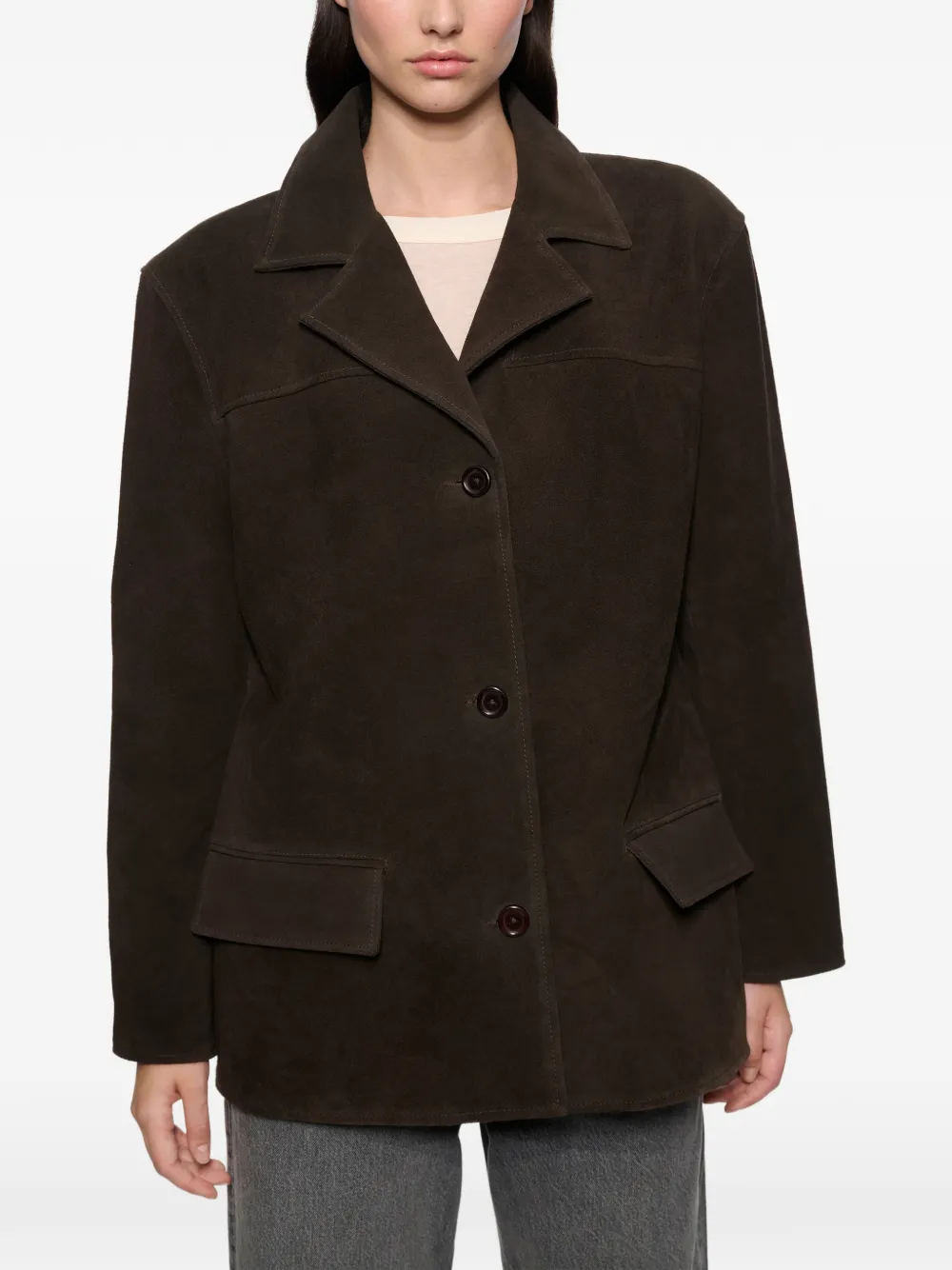 STAND STUDIO Jude buttoned suede jacket Bruin