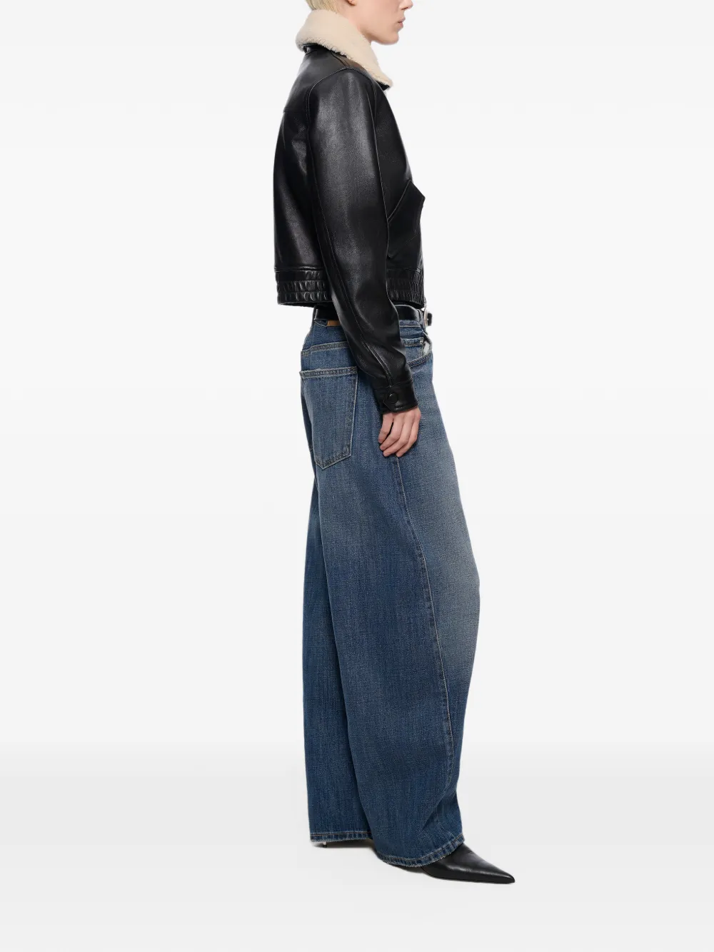 STAND STUDIO Dee faux-fur collar leather jacket Zwart