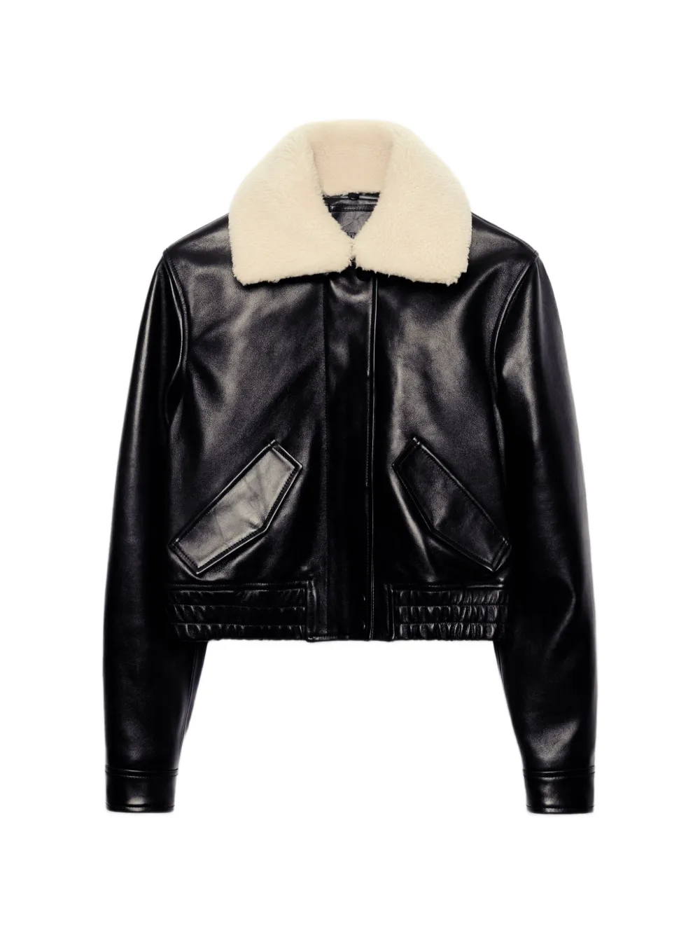 STAND STUDIO Dee faux-fur collar leather jacket Zwart
