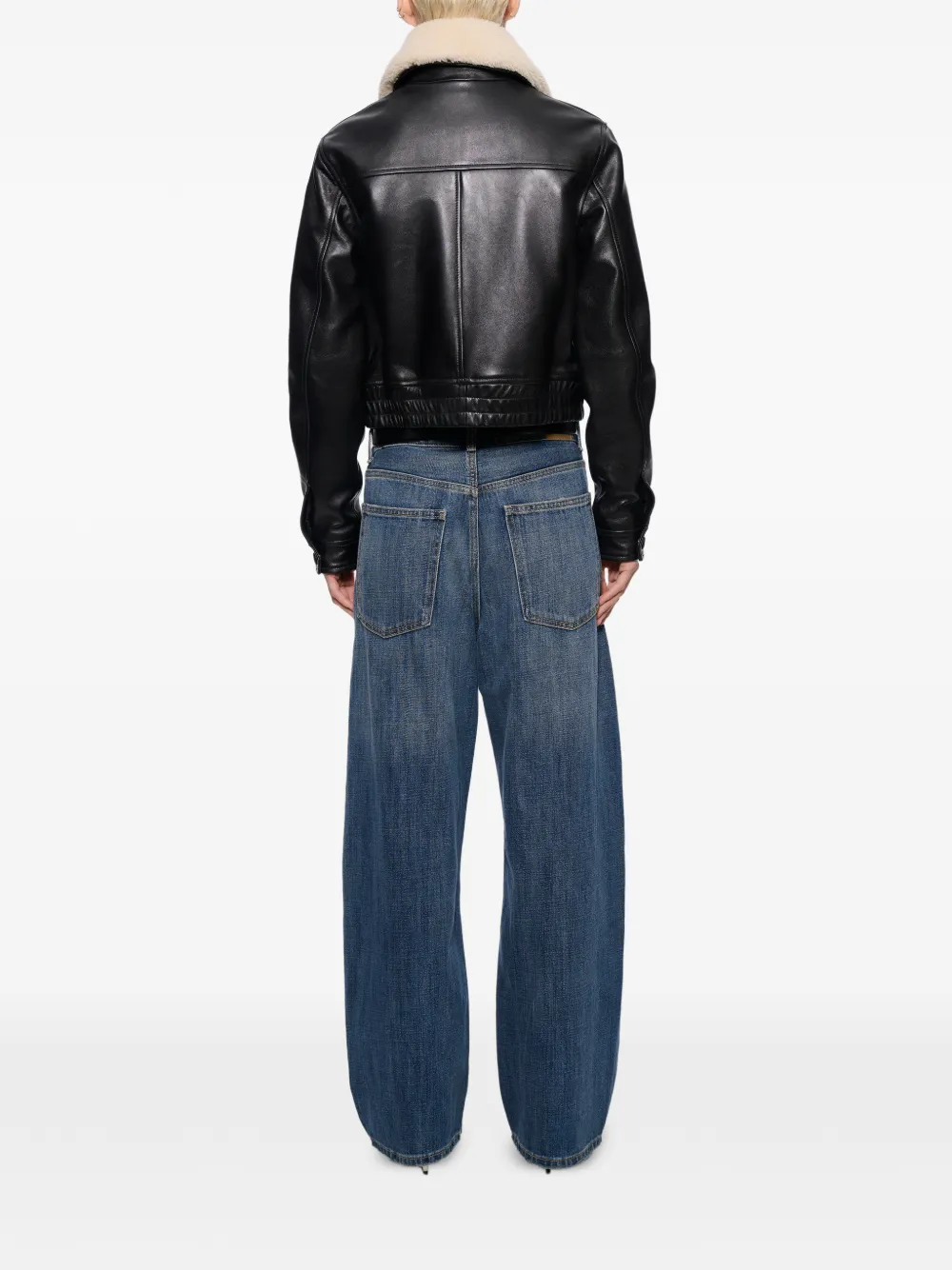 STAND STUDIO Dee faux-fur collar leather jacket Zwart