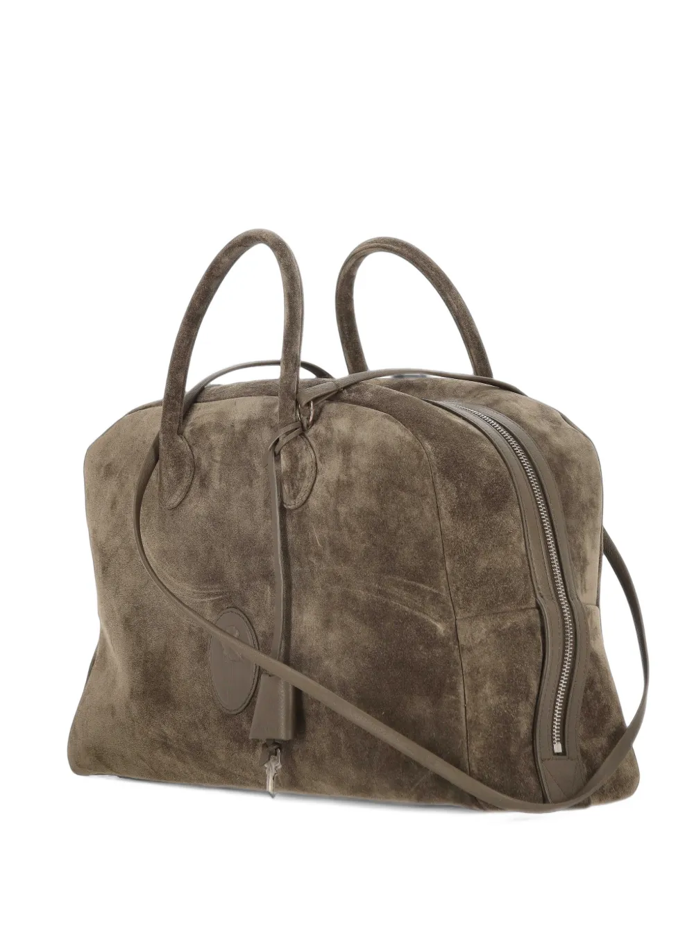 The Erose suede logo-patch handbag - Brown