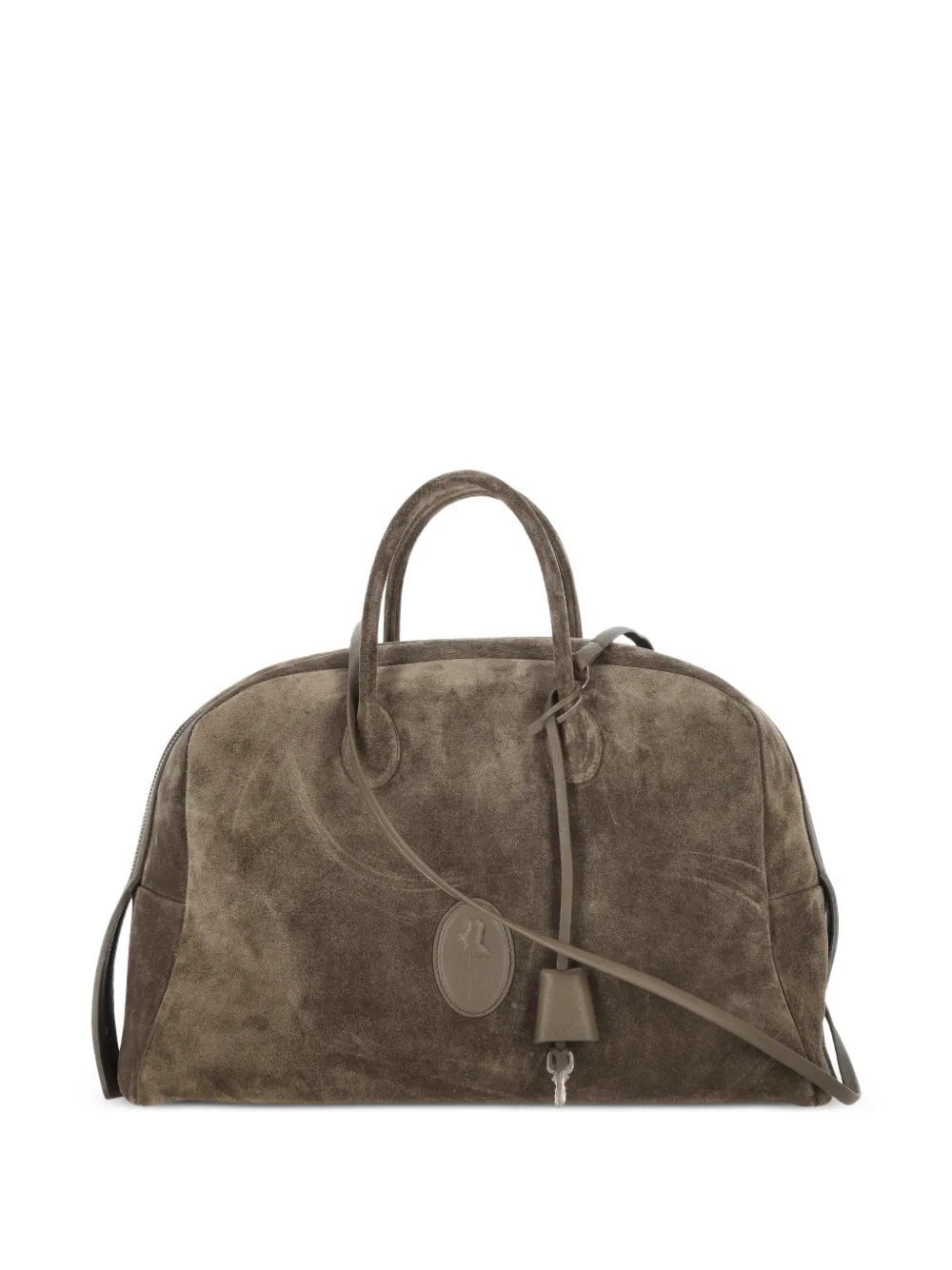 The Erose suede logo-patch handbag - Brown