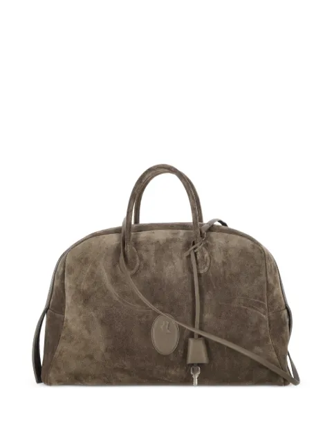 The Erose suede logo-patch handbag