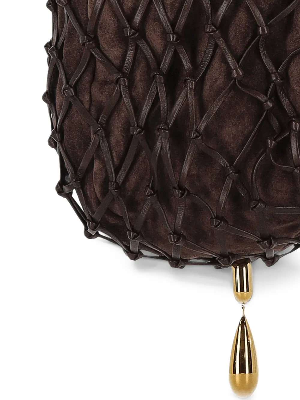Savette Macramé drawstring suede clutch bag Bruin