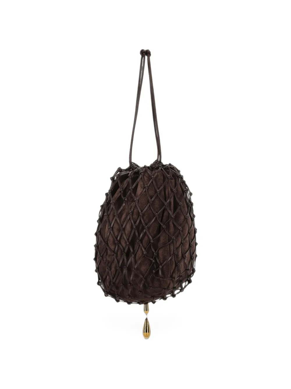 Savette Macramé drawstring suede clutch bag Bruin