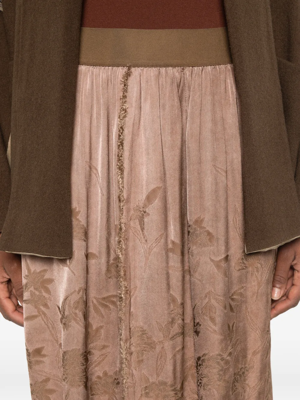 Uma Wang floral-jacquard frayed maxi skirt Roze