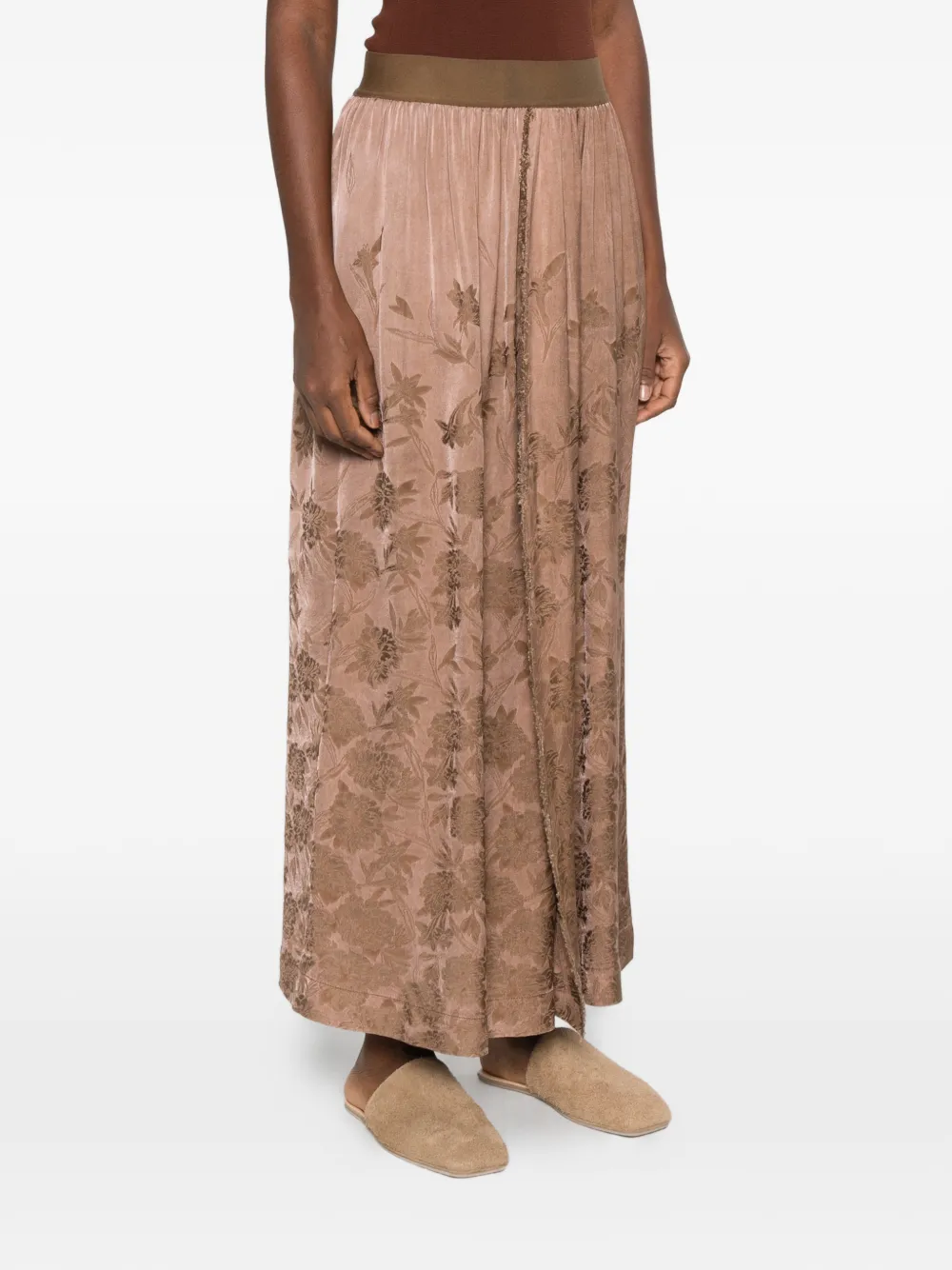 Uma Wang floral-jacquard frayed maxi skirt Roze