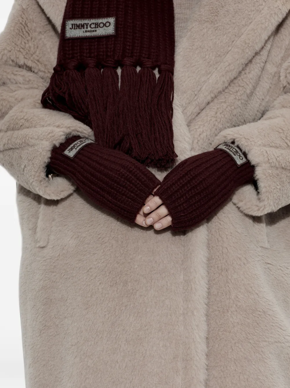 Jimmy Choo logo-patch fingerless gloves Rood