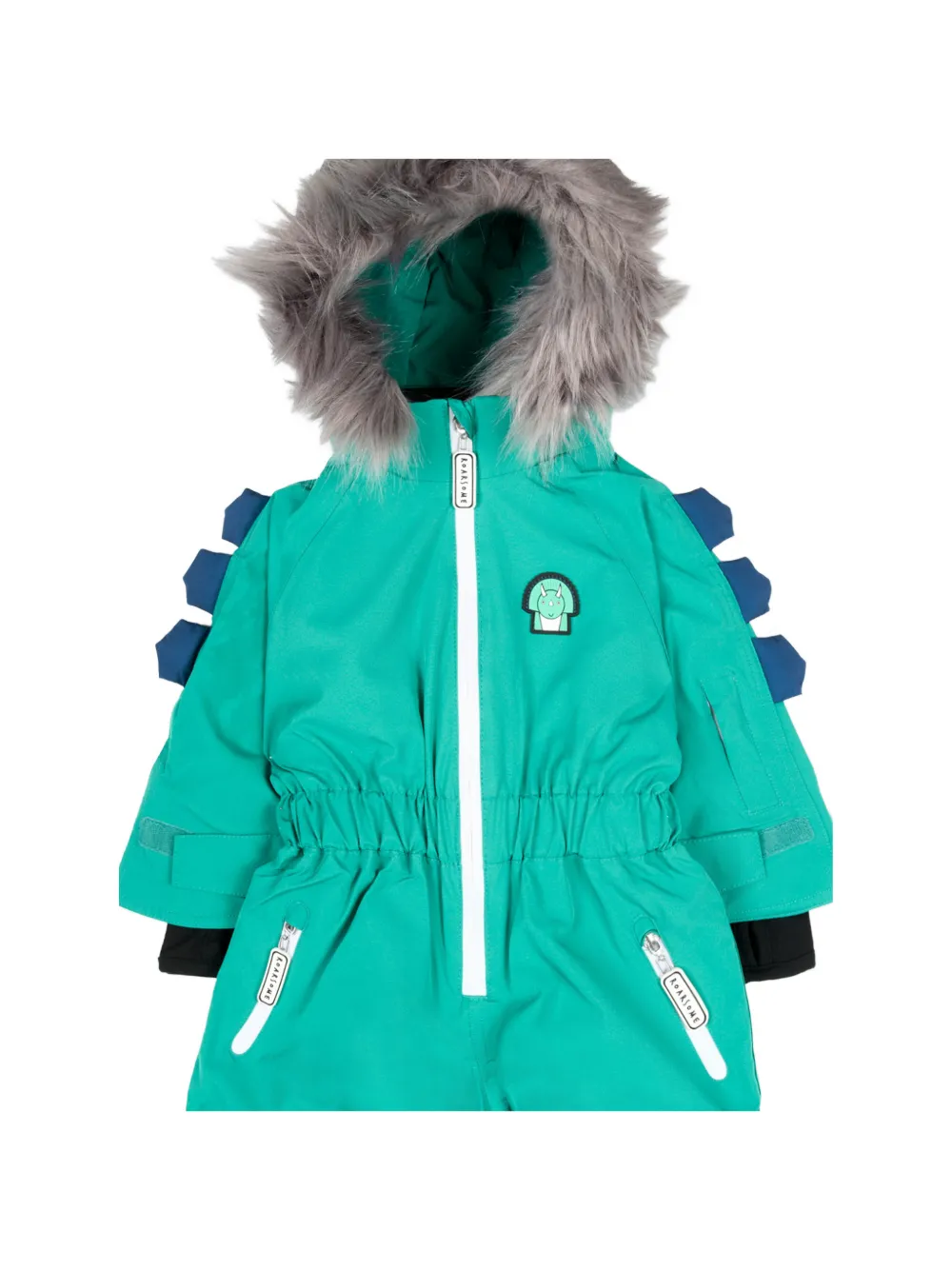 Roarsome Spike the Dinosaur faux-fur trim snowsuit Groen