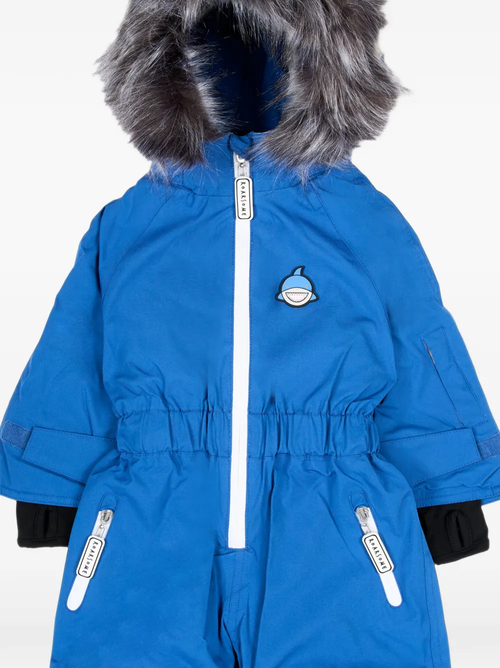 Roarsome Reef the Shark faux-fur trim snowsuit Blauw