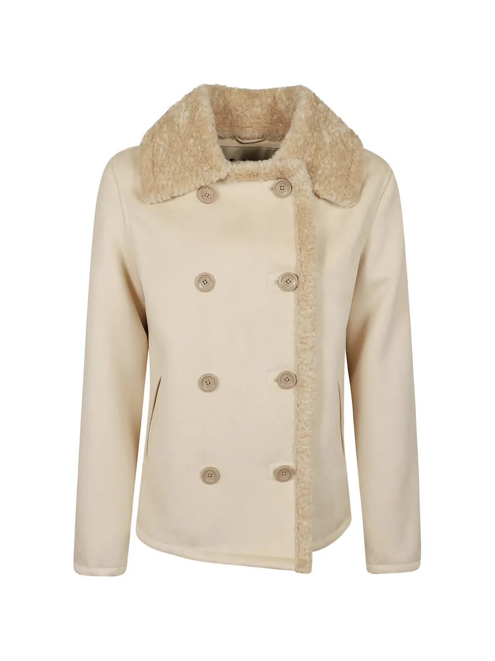 Herno double-breasted shearling-trim jacket - Nude