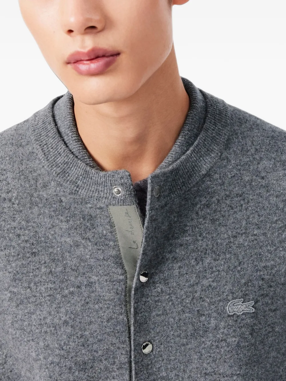 Lacoste felted-wool crew-neck cardigan Grijs