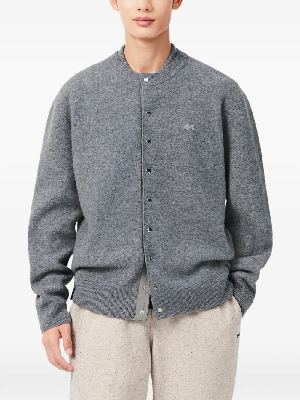 Lacoste felted-wool crew-neck cardigan Grijs