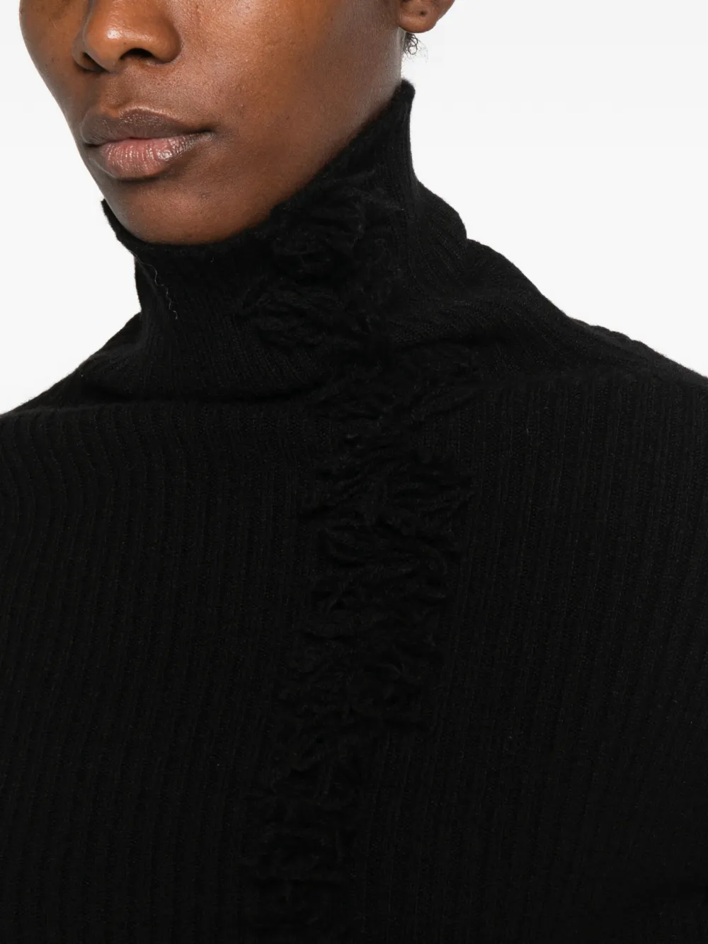Uma Wang fringed ribbed-knit sweater Zwart