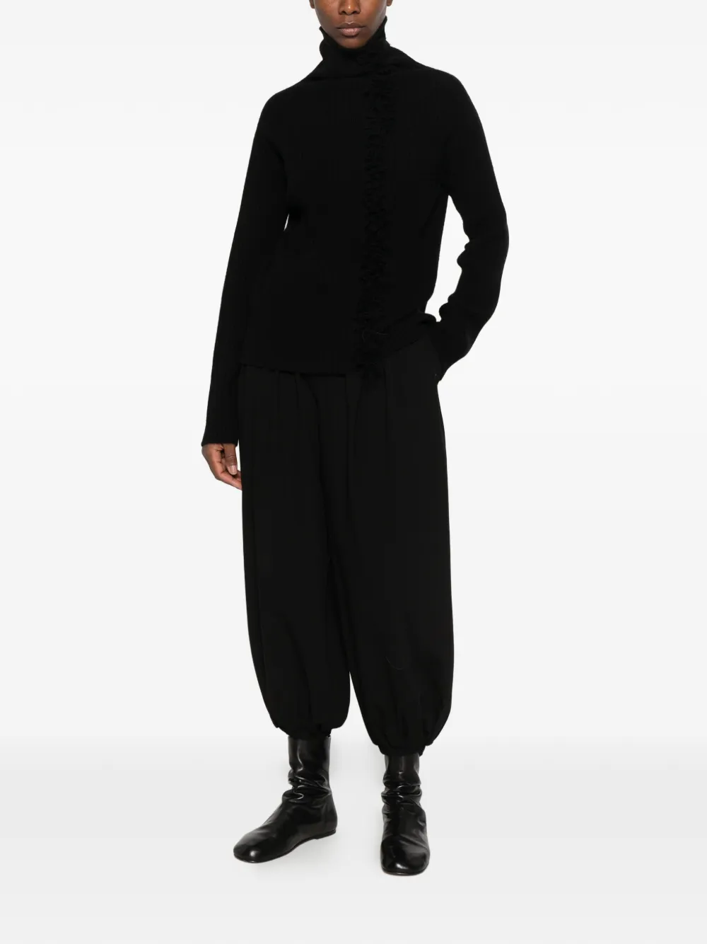 Uma Wang fringed ribbed-knit sweater Zwart