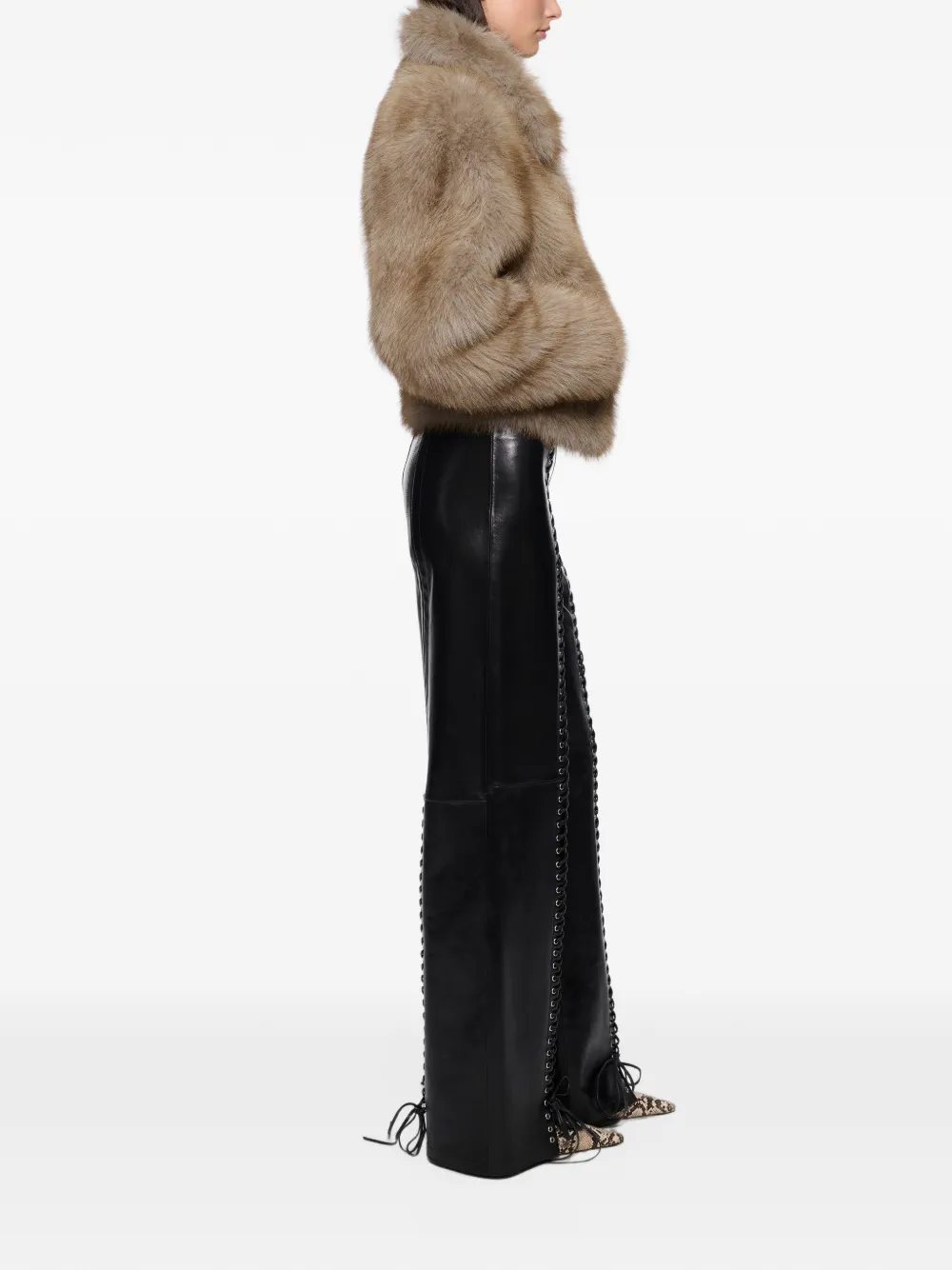 STAND STUDIO Mino lace-up leather trousers Zwart