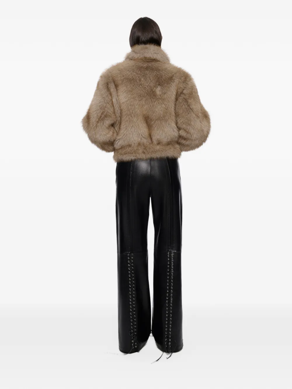 STAND STUDIO Mino lace-up leather trousers Zwart