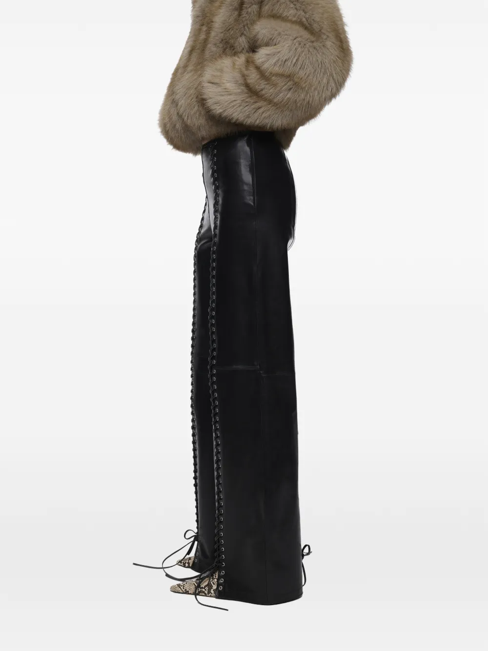 STAND STUDIO Mino lace-up leather trousers Zwart