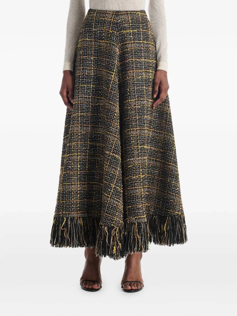 Altuzarra Varda plaid-fringe maxi skirt Zwart