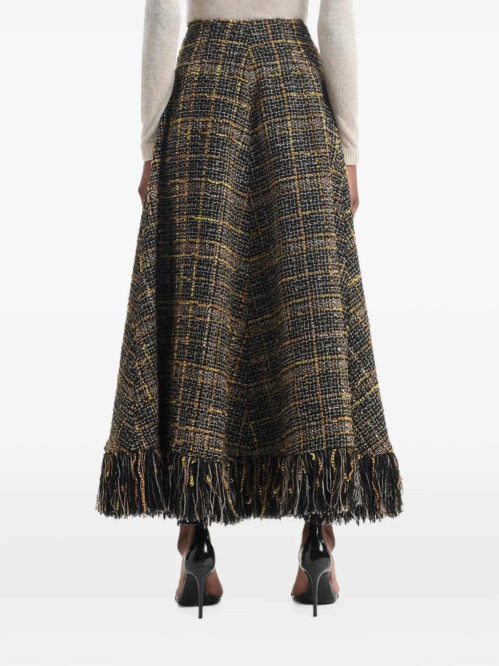 Altuzarra Varda plaid-fringe maxi skirt Zwart