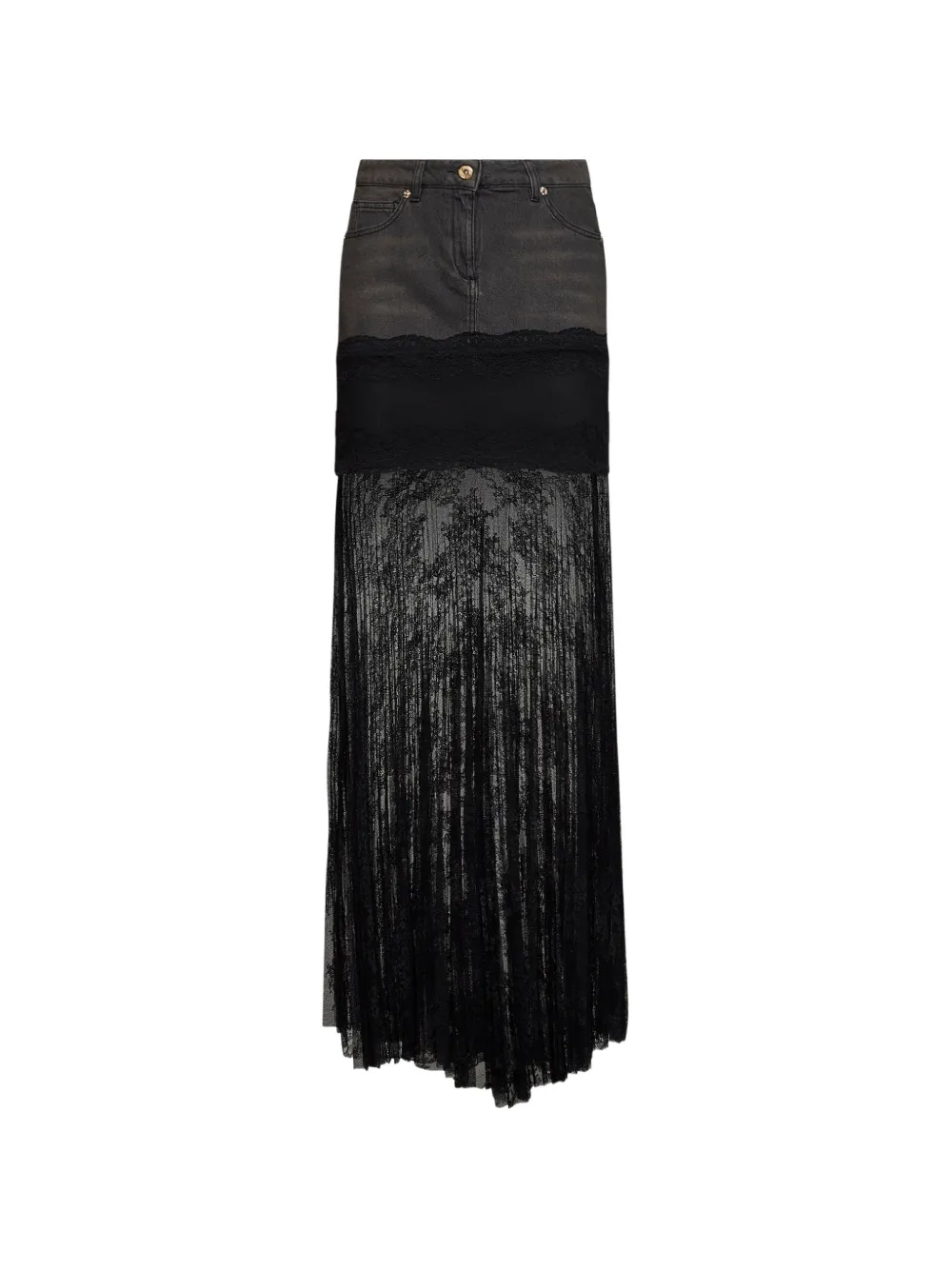 Blumarine lace-insert pleated maxi skirt - Schwarz