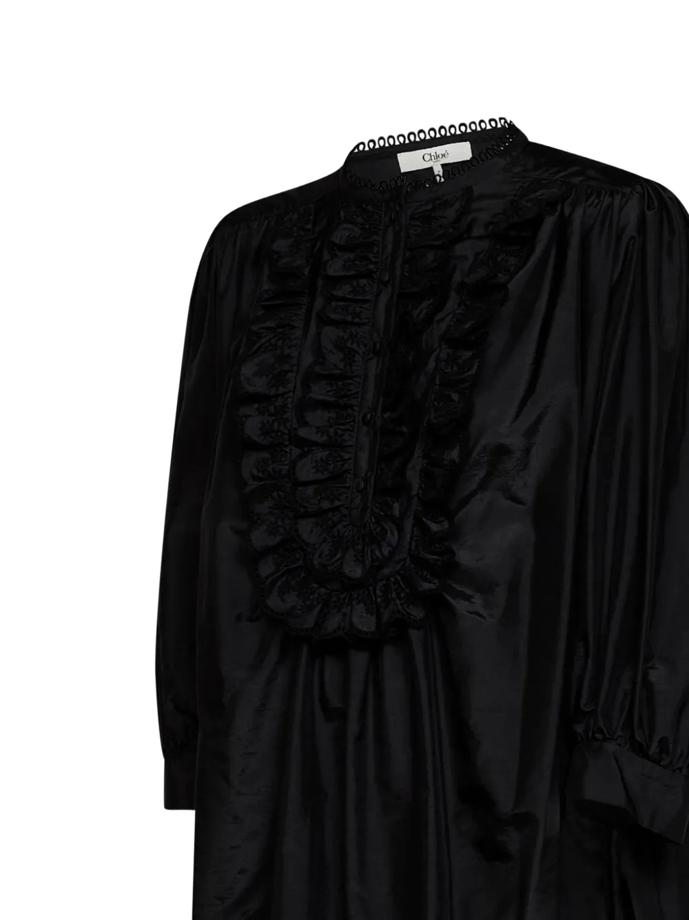 Chloé long-sleeve mini dress in technical taffeta Zwart
