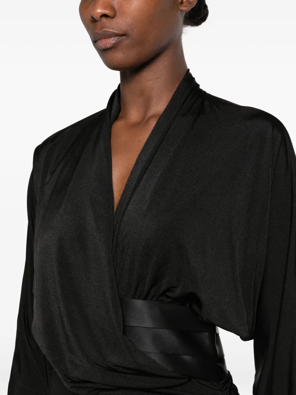 THE ANDAMANE ruched wrap mini dress Zwart