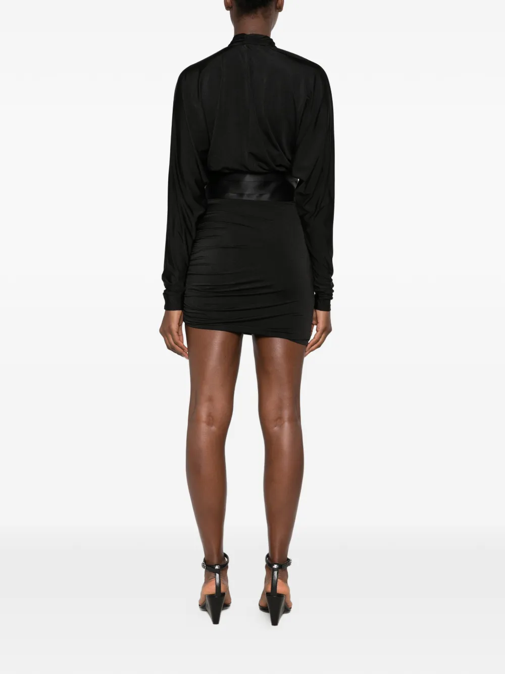 THE ANDAMANE ruched wrap mini dress Zwart