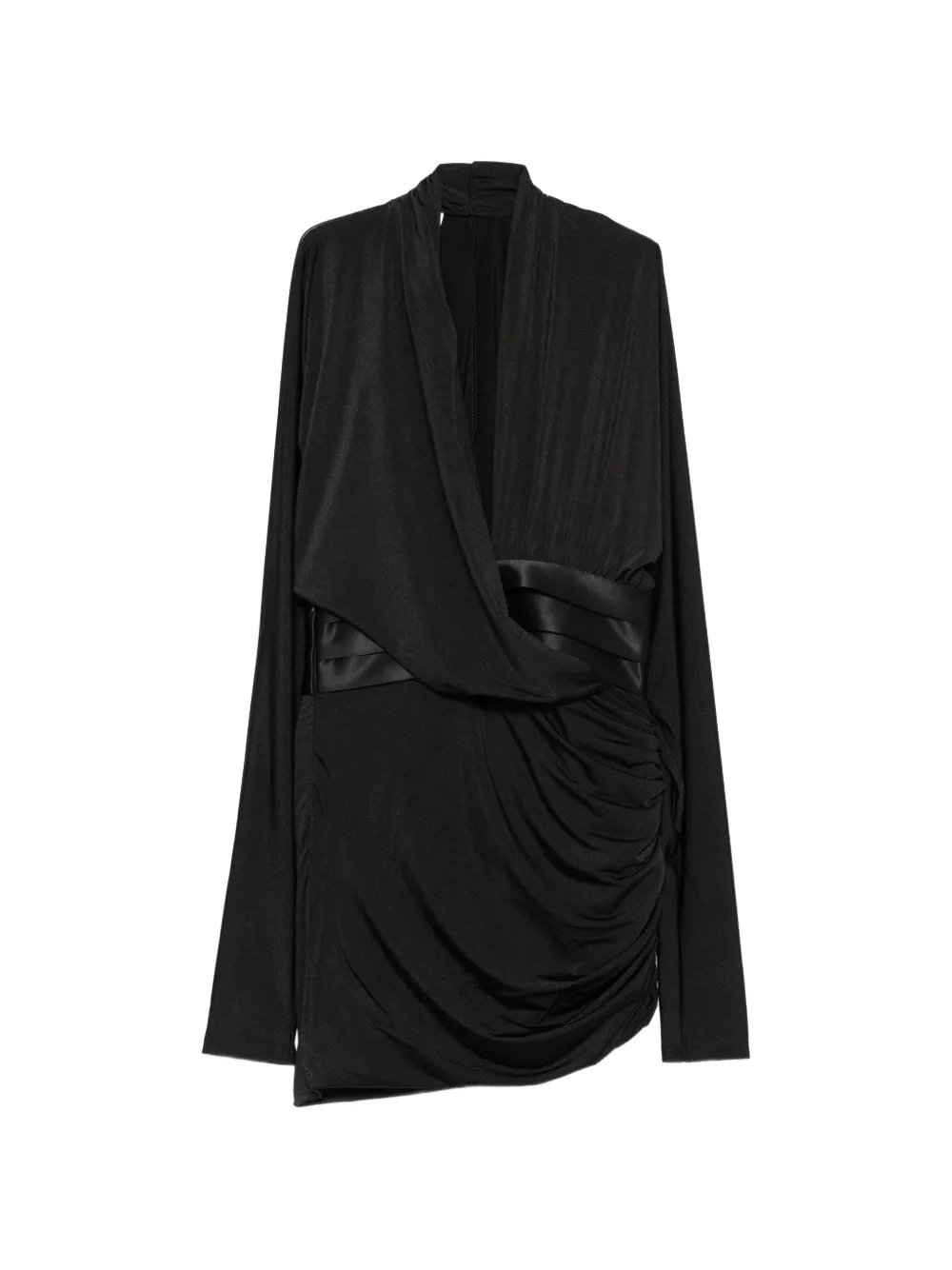 THE ANDAMANE ruched wrap mini dress Zwart
