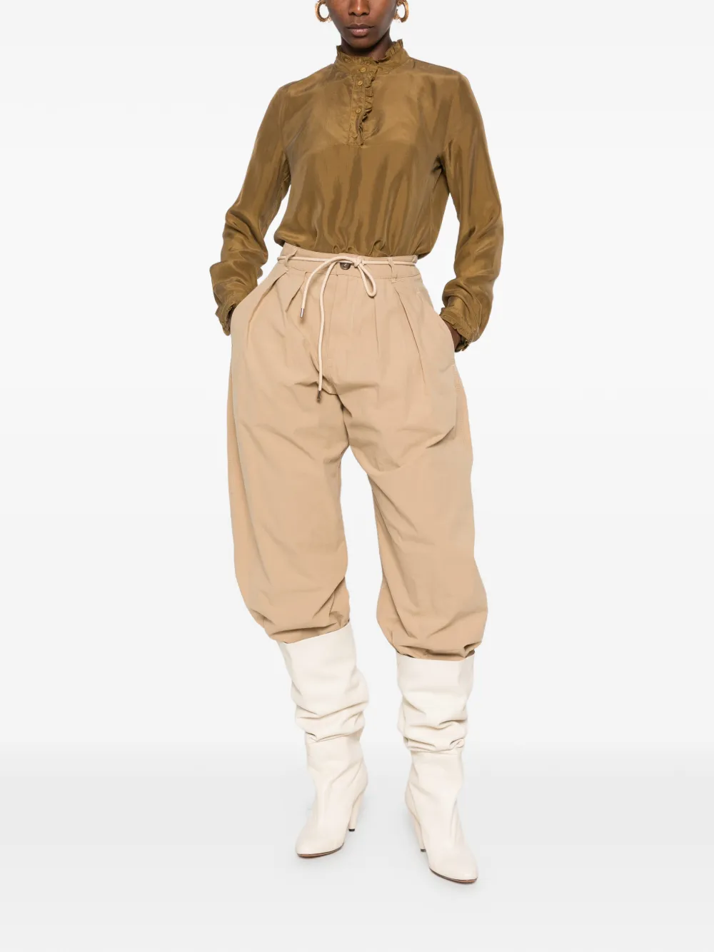 Forte ruffled long-sleeve blouse Groen