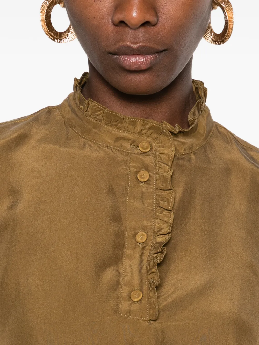 Forte ruffled long-sleeve blouse Groen