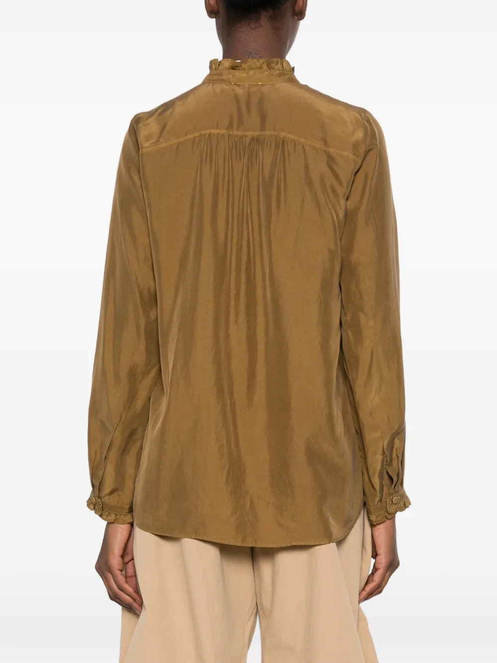 Forte ruffled long-sleeve blouse Groen