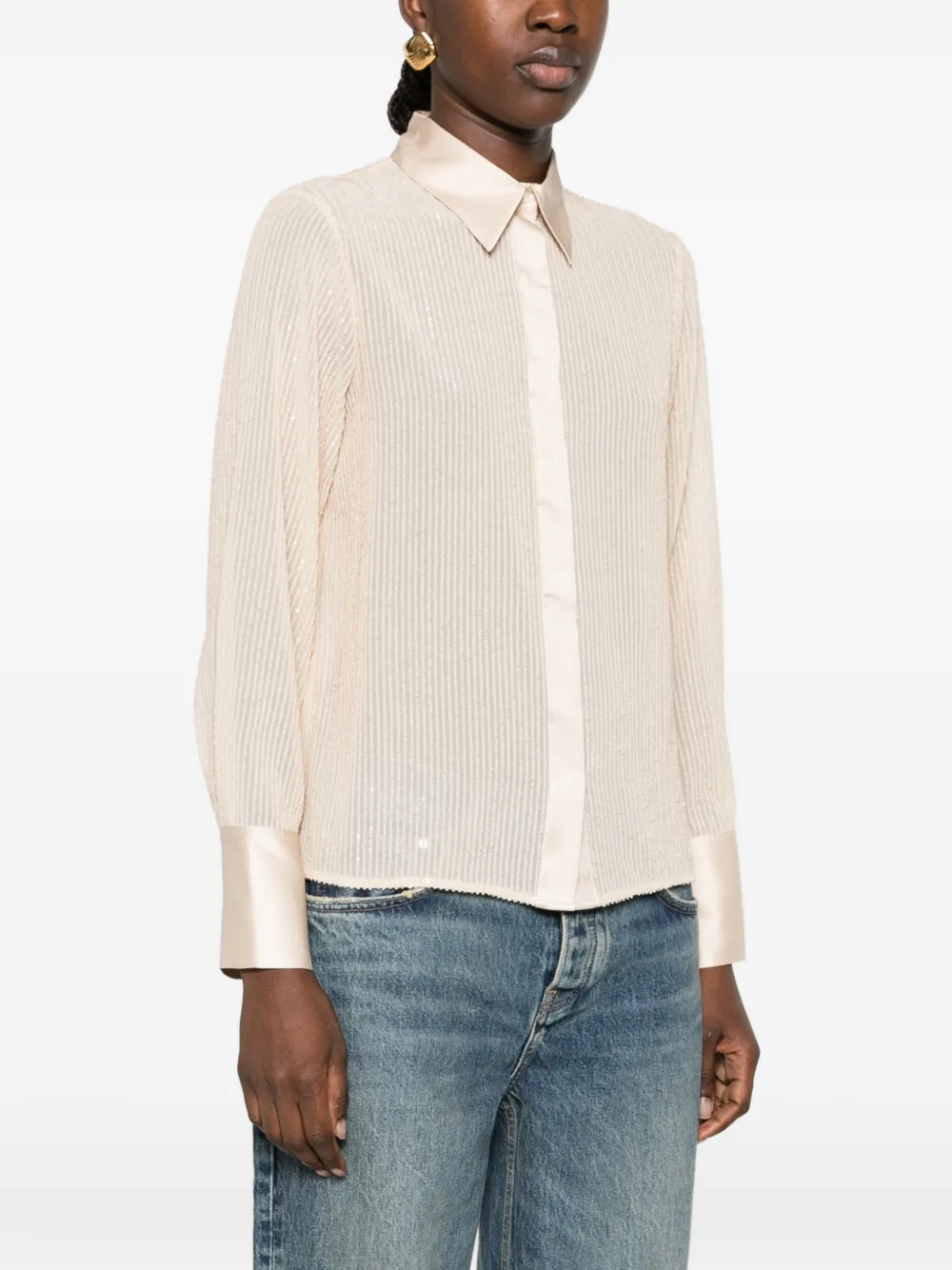 Peserico sequin-embellished striped shirt Beige