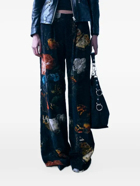 R13 double-pleat flared trousers