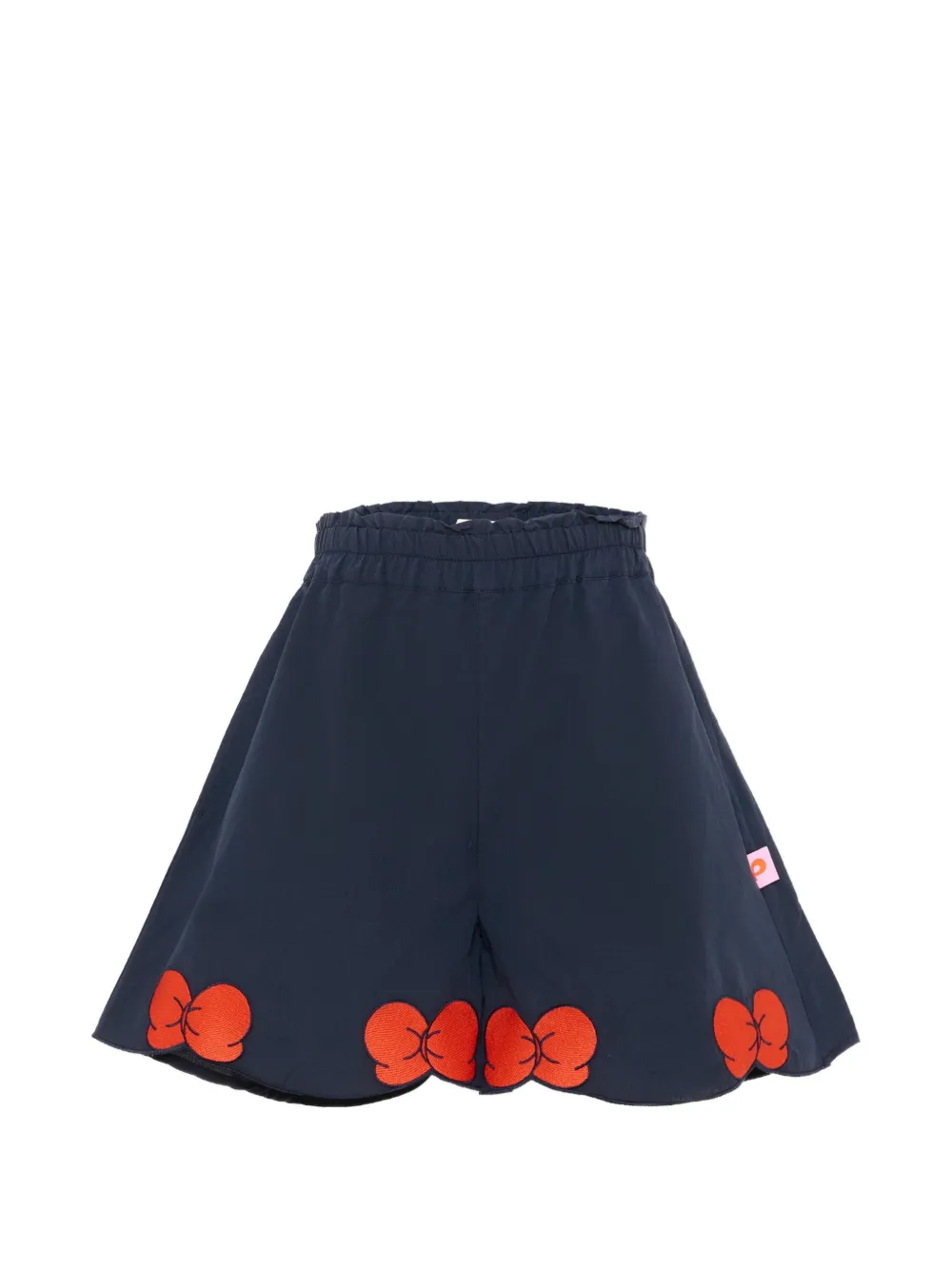 Poco Blush bow-embroidered scalloped-hem shorts