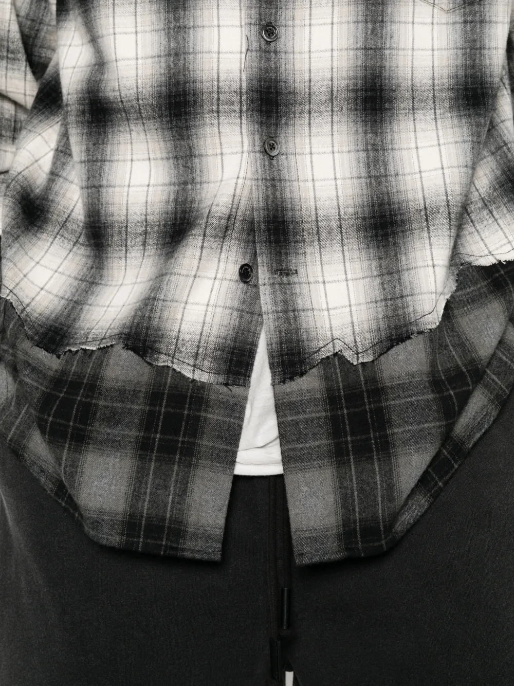 Feng Chen Wang layered check-pattern shirt Zwart