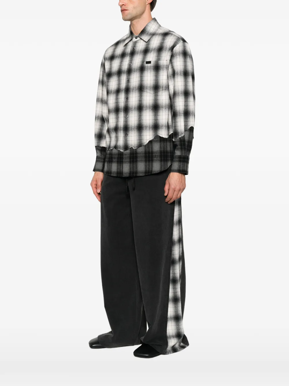 Feng Chen Wang layered check-pattern shirt Zwart