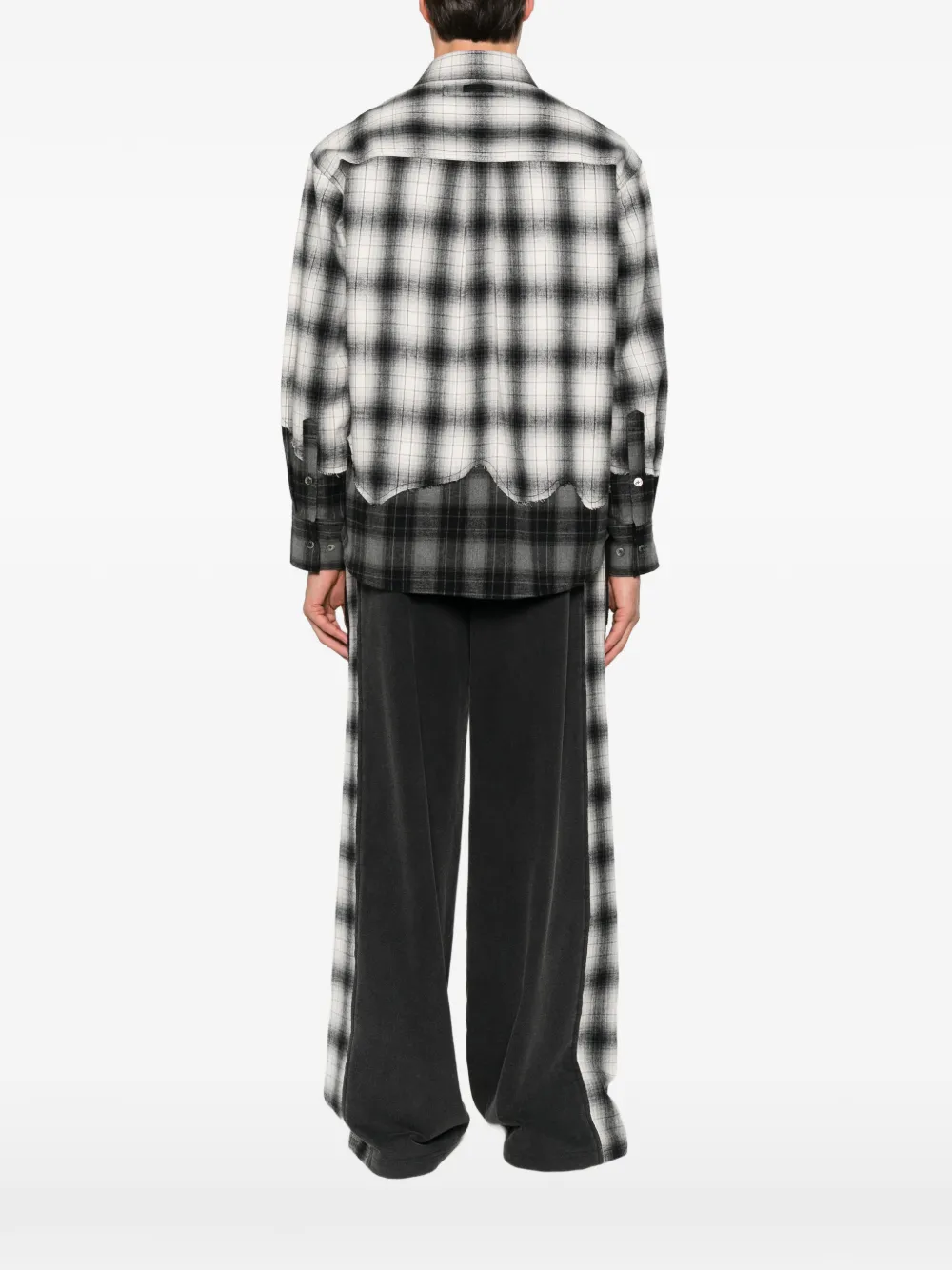 Feng Chen Wang layered check-pattern shirt Zwart