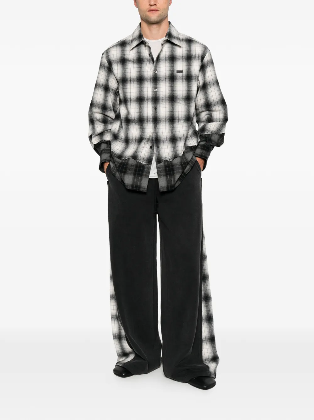 Feng Chen Wang layered check-pattern shirt Zwart